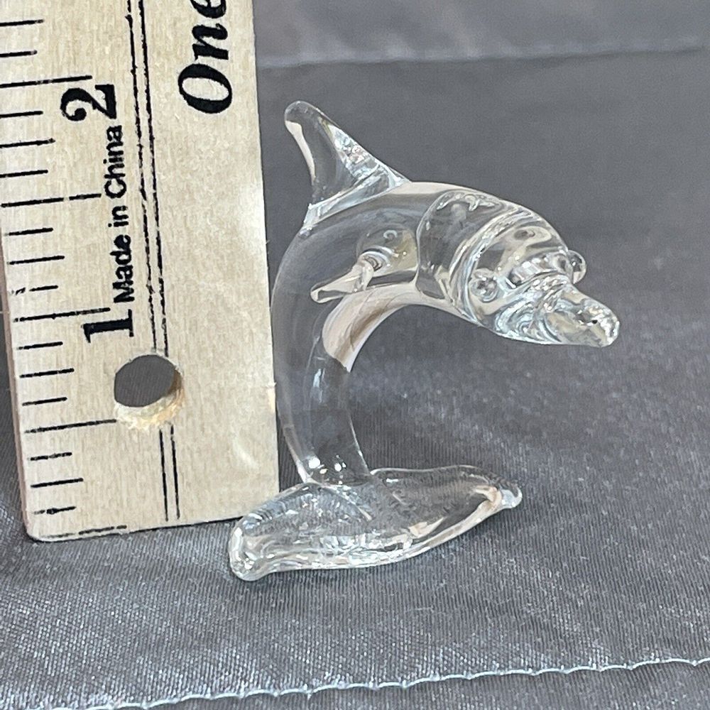 Dolphin Whale Figurines Miniature 2 Inch Pair Clear Hand Blown Crystal Glass - Picture 10 of 12